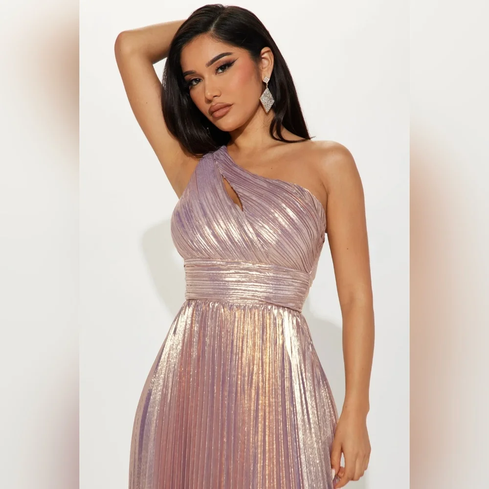 Fashion Nova Serena Pleated Metallic Maxi Dress - Picture 2 of 4